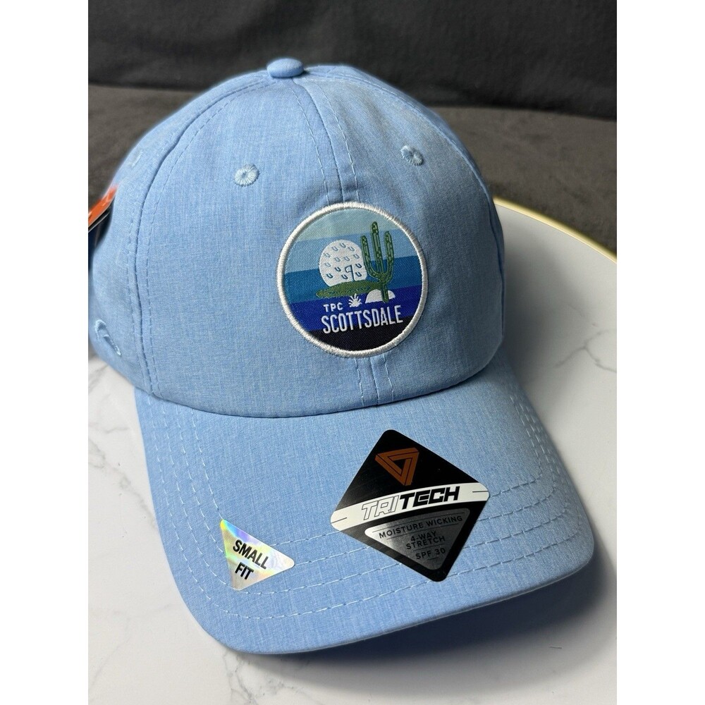 TPC Scottsdale Pukka Golf Hat Unisex Small Fit Light Blue Tri Tech Fabric SPF 30